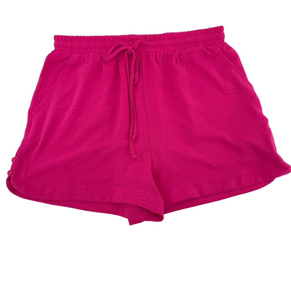 Jodifl Womens Medium Fuchsia Hot Pink Shorts Elastic Drawstring Side Button Cute